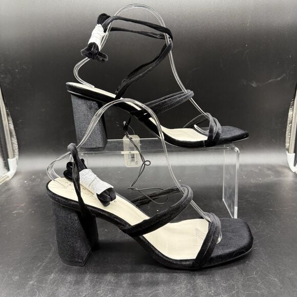 Altar'd State Brinley Black Velvet Block Heel Womens Size 10 NEW Strappy Ankle - Picture 1 of 6